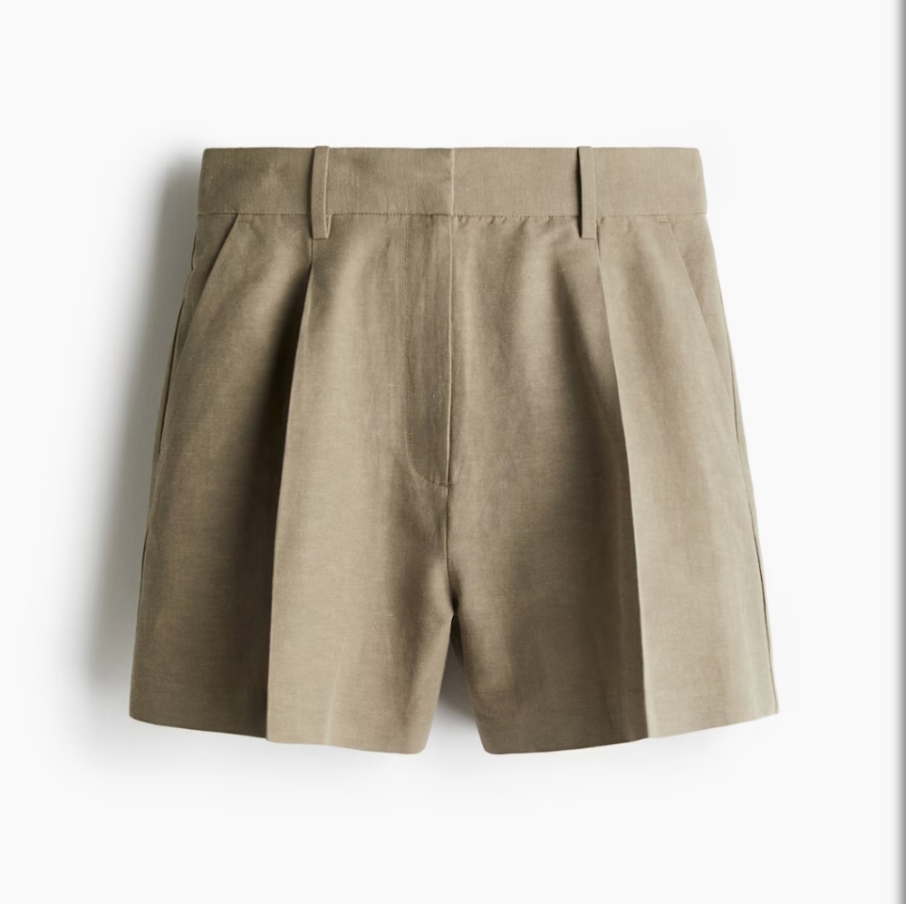 🌟NWT H&M Khaki Linen Blend Shorts - Picture 4 of 5